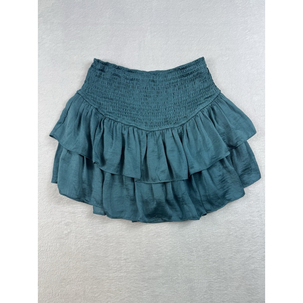 Entro Skirt Tiered Ruffles Smocked Waist Emerald Green Size M